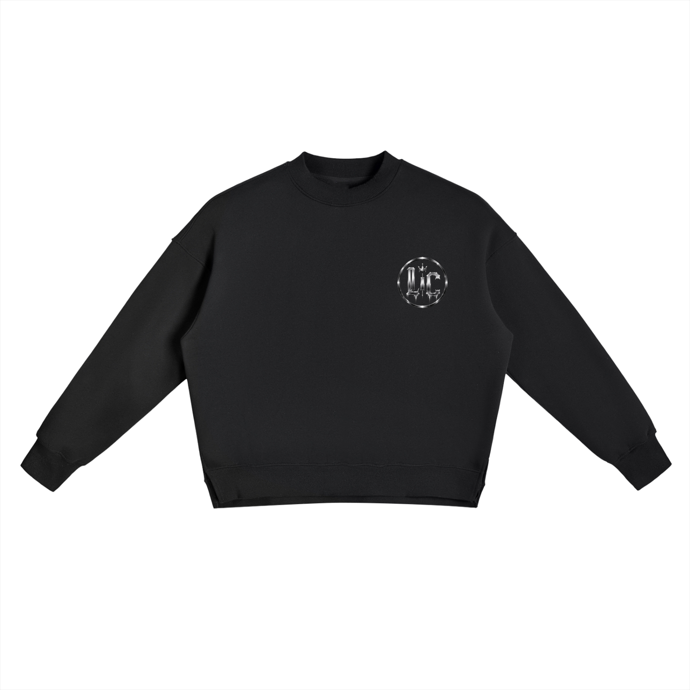SWEEP SEASON Fleece Side Slit Crewneck Sweatshirt